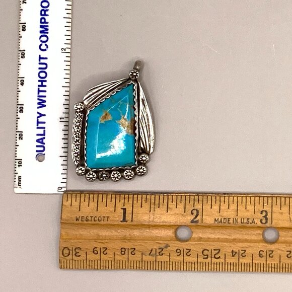 Native American Navajo Turquoise Sterling Silver Pendant Brooch Pin Signed R - Picture 15 of 15
